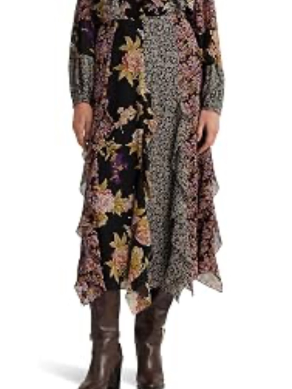 Ralph Lauren Mixed Floral Ruffle-Trim Georgette Skirt, Size 10